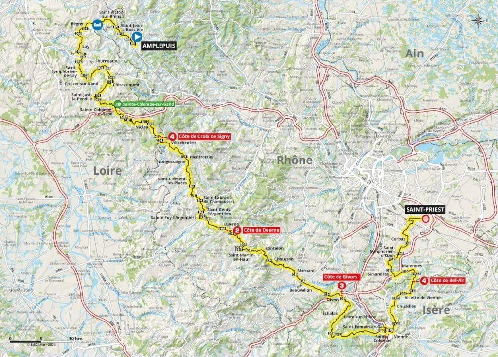 Carte du parcours du Criterium du Dauphiné 2024