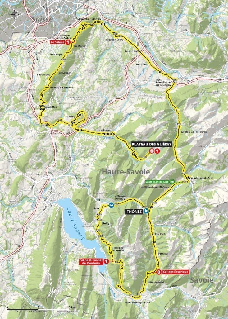 Carte du parcours du Criterium du Dauphiné 2024