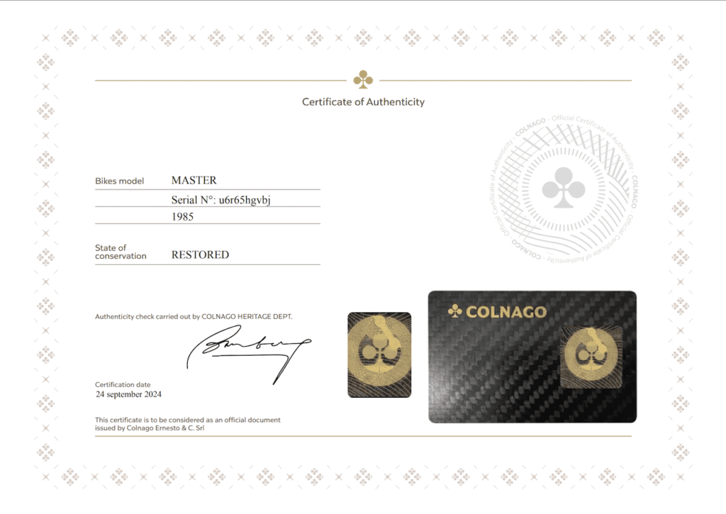 Identification et authentification des Colnago avec Blockchain et le Retrofitting
