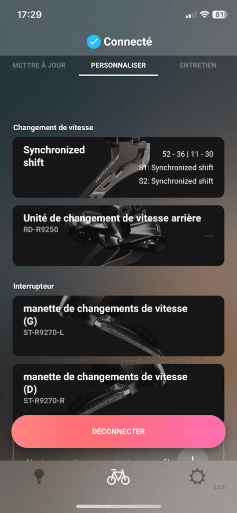 Réglage du Shimano Di2 avec l'application E-Tube