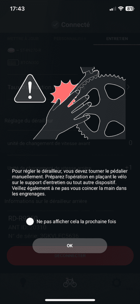 Réglage du Shimano Di2 avec l'application E-Tube